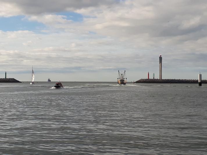 This picture shows ships navigating in Ostend (Belgium).