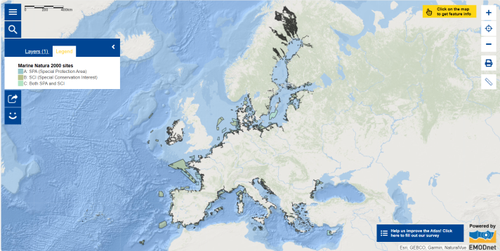 This map shows the network of marine Natura 2000 sites across Europe.