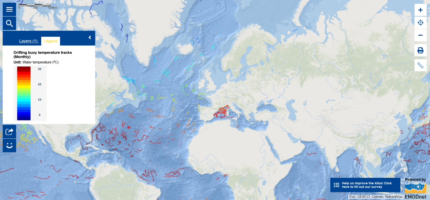 Map of the Week – Drifting buoy temperature tracks (Monthly) - European ...